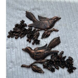 Vintage 1967 Dart Ind Copper Bird Wall Plaques Set of 2 MCM Floral Decor 7057